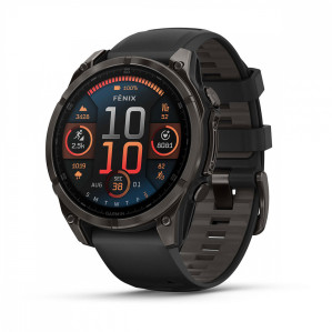 Умные часы Garmin Fenix 8 47mm Amoled Sapphire Carbon Grey DLC Титановый с черным ремешком
