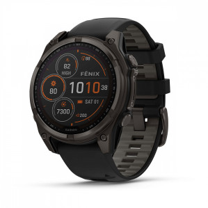 Умные часы Garmin Fenix 8 47mm Sapphire Solar Carbon Grey DLC Титановые с черным ремешком